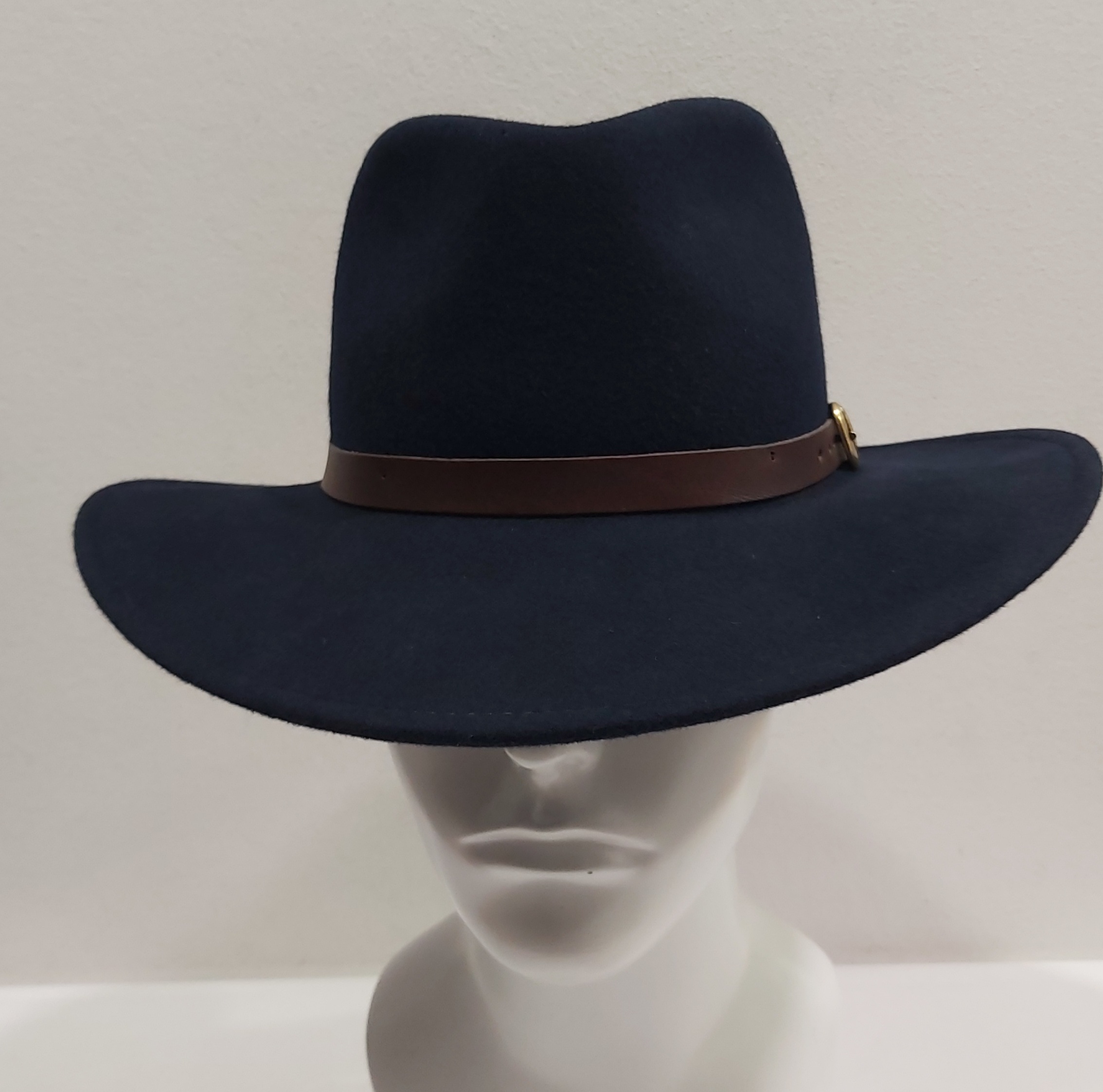 CAPPELLO INDIANA JONES CASUAL FELTRO LANA TESA LARGA BLU CINTURINO PELLE Made in Italy - immagine 3