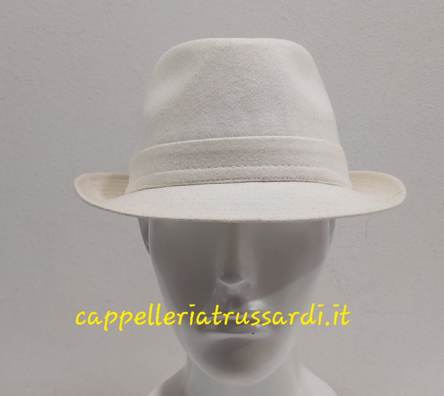 CAPPELLO TRILBY TESSUTO BIANCO LANA MADE IN ITALY MISURA 59 - immagine 3