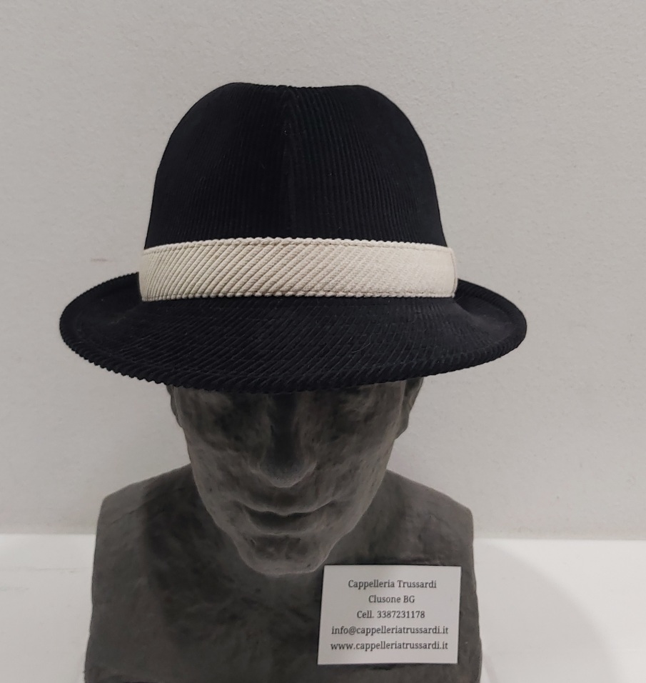 CAPPELLO TRILBY VELLUTO RIGHE NERO MADE IN ITALY - immagine 3