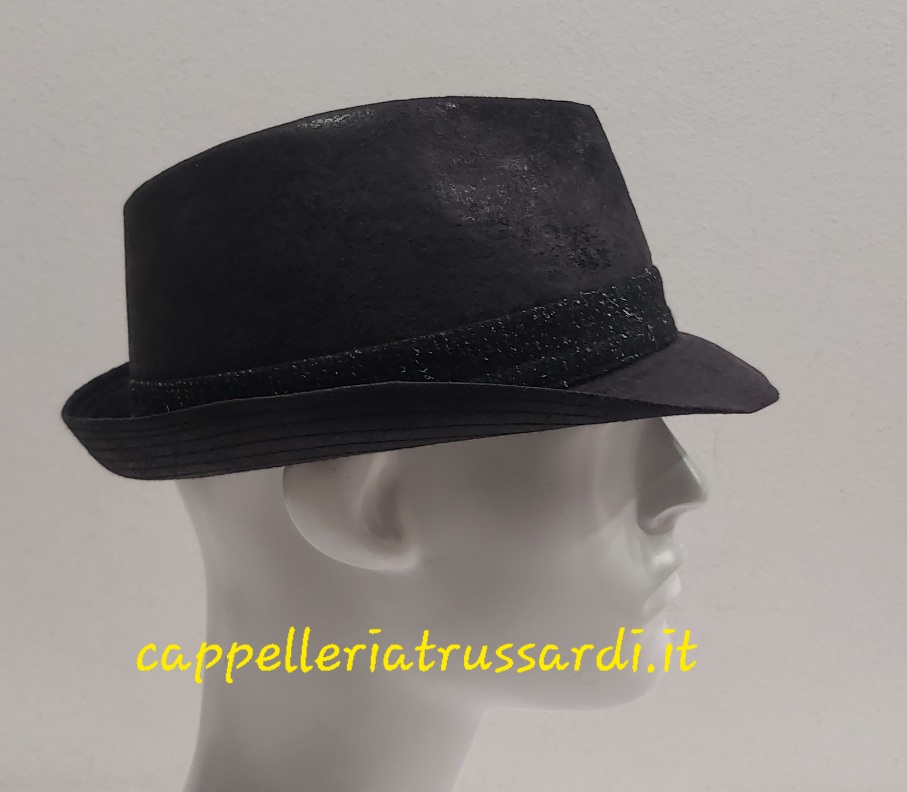 CAPPELLO TRILBY NERO ECOPELLE EFFETTO VINTAGE MADE IN ITALY - immagine 2