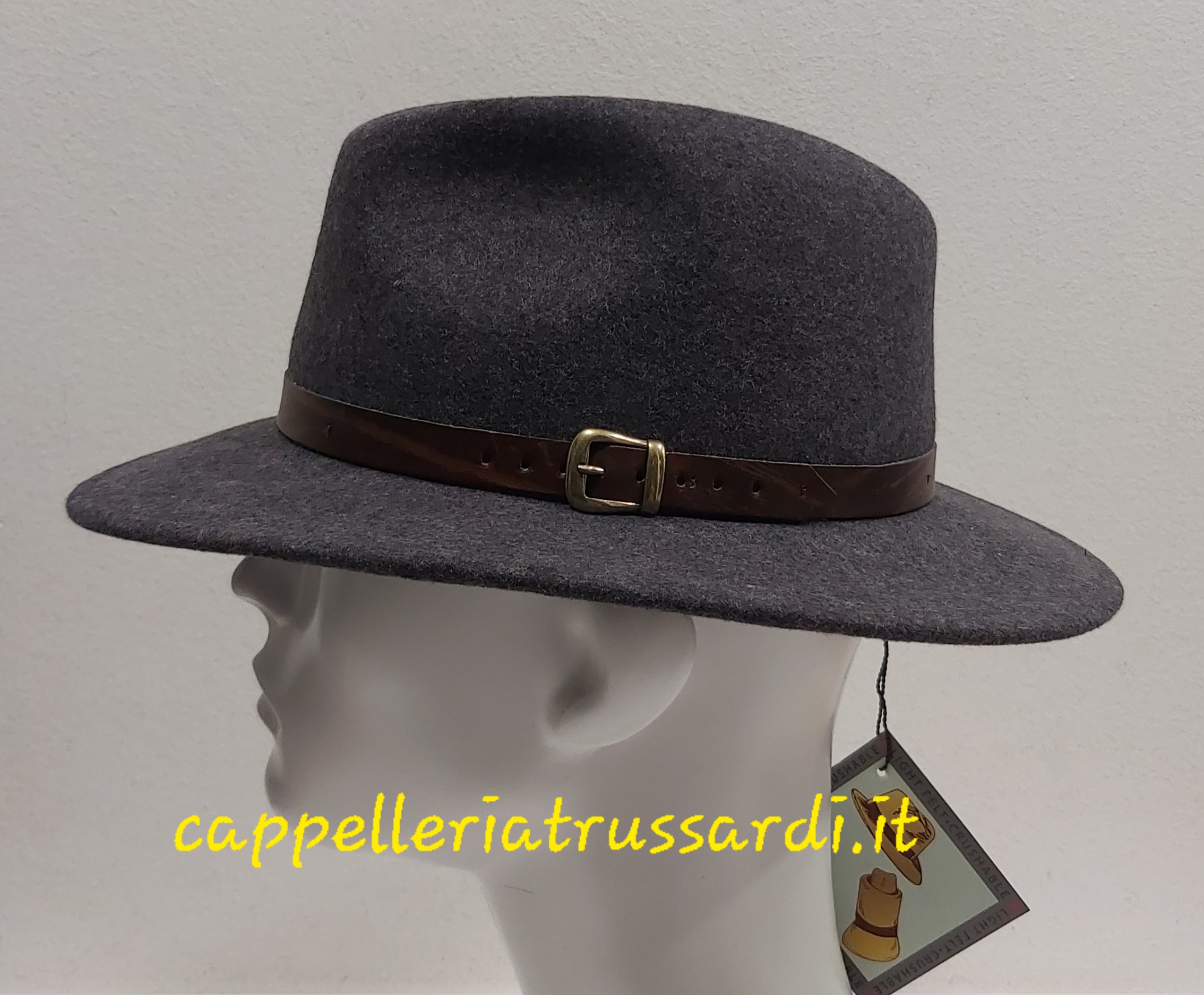 CAPPELLO INDIANA JONES CASUAL FELTRO LANA GRIGIO CINTURINO Made in Italy