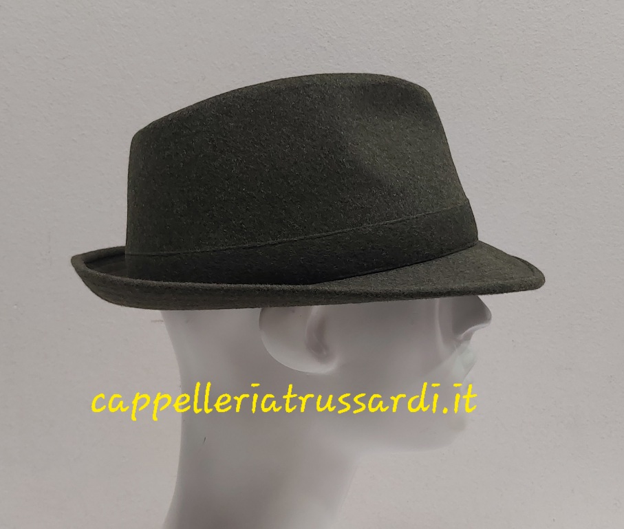 CAPPELLO TRILBY VERDE LODEN TESSUTO LANA CASHMERE MADE IN ITALY MISURA 60