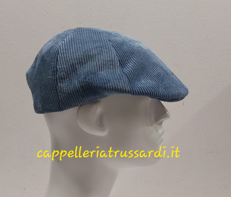 COPPOLA BERRETTO VELLUTO A COSTE AZZURRO DENIM INVERNALE MADE IN ITALY - immagine 2