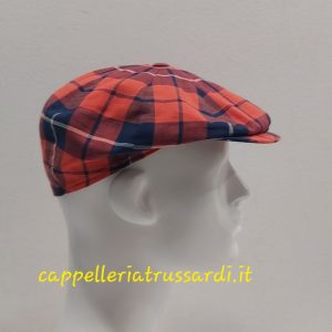 COPPOLA BERRETTO A SPICCHI SCOZZESE ROSSO BLU PEAKY BLINDERS PURO COTONE MADE IN ITALY