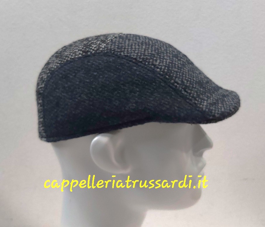 COPPOLA BERRETTO PATCHWORK BLU GRIGIO BECCO D’OCA PURA LANA MADE IN ITALY