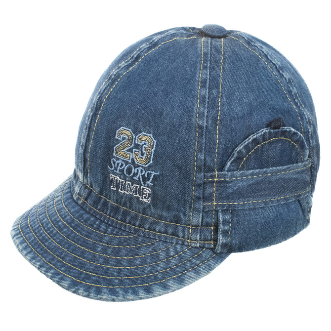 CAPPELLINO VISIERA PARAORECCHIE BABY BAMBINO COTONE BLU JEANS LEGGERO MADE IN ITALY - immagine 2
