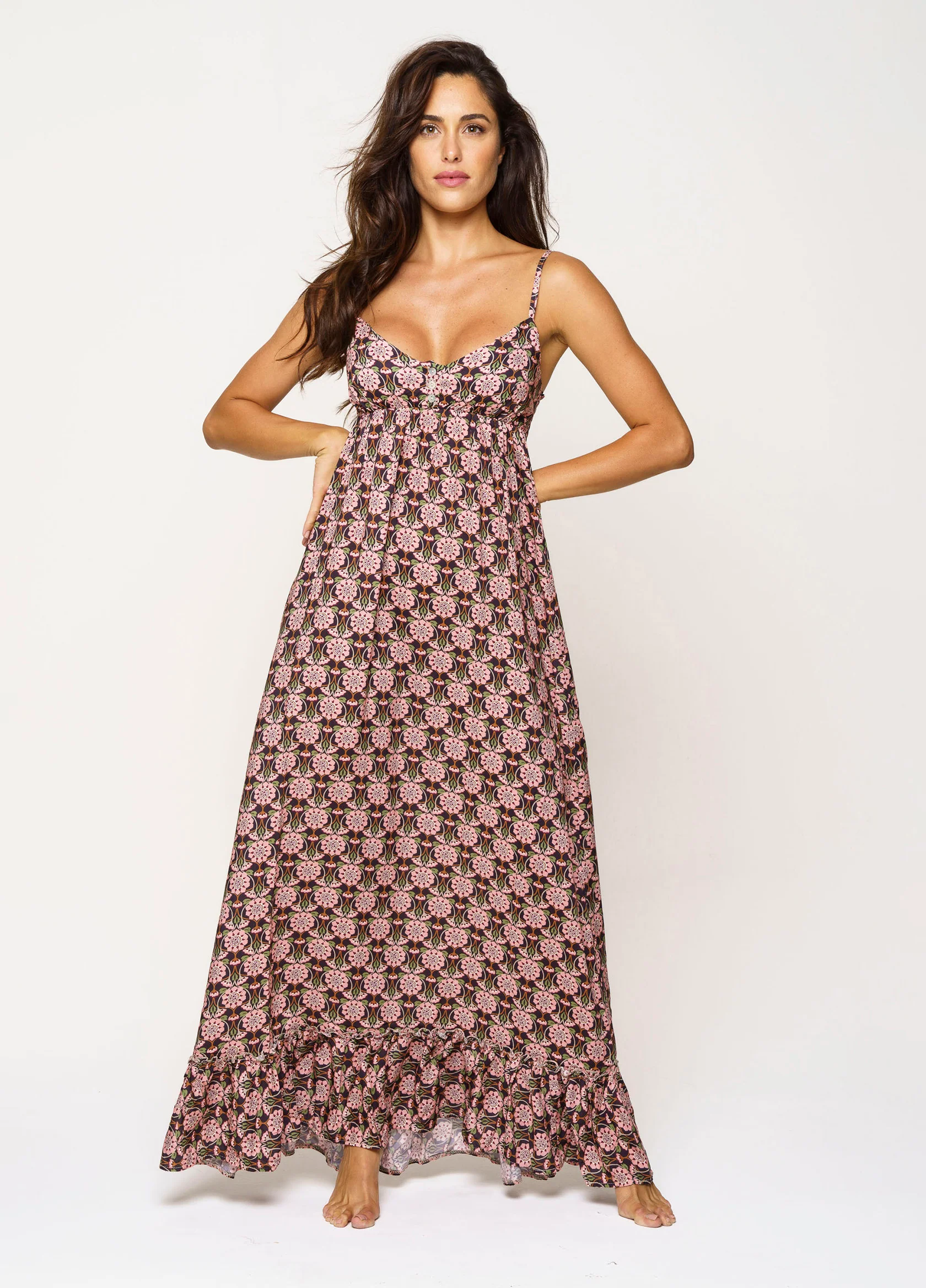 Vestito lungo spalline sottili e bottoncini
