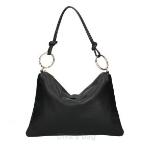 BORSA A SPALLA CON TRACOLLA IN PELLE NERO MADE IN ITALY